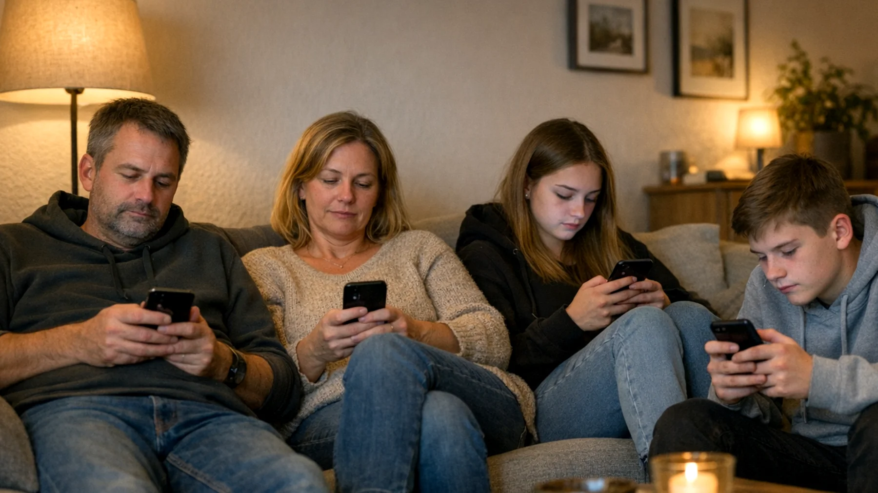 Die Eltern verbringen trotz gemeinsamer Abende kaum bedeutungsvolle Zeit mit ihren erwachsenen Kindern – Gespräche bleiben oberflächlich, gemeinsame Aktivitäten fehlen, und jeder ist mit seinem eigenen Leben beschäftigt. Die Verbindung wirkt zunehmend formell und distanziert."