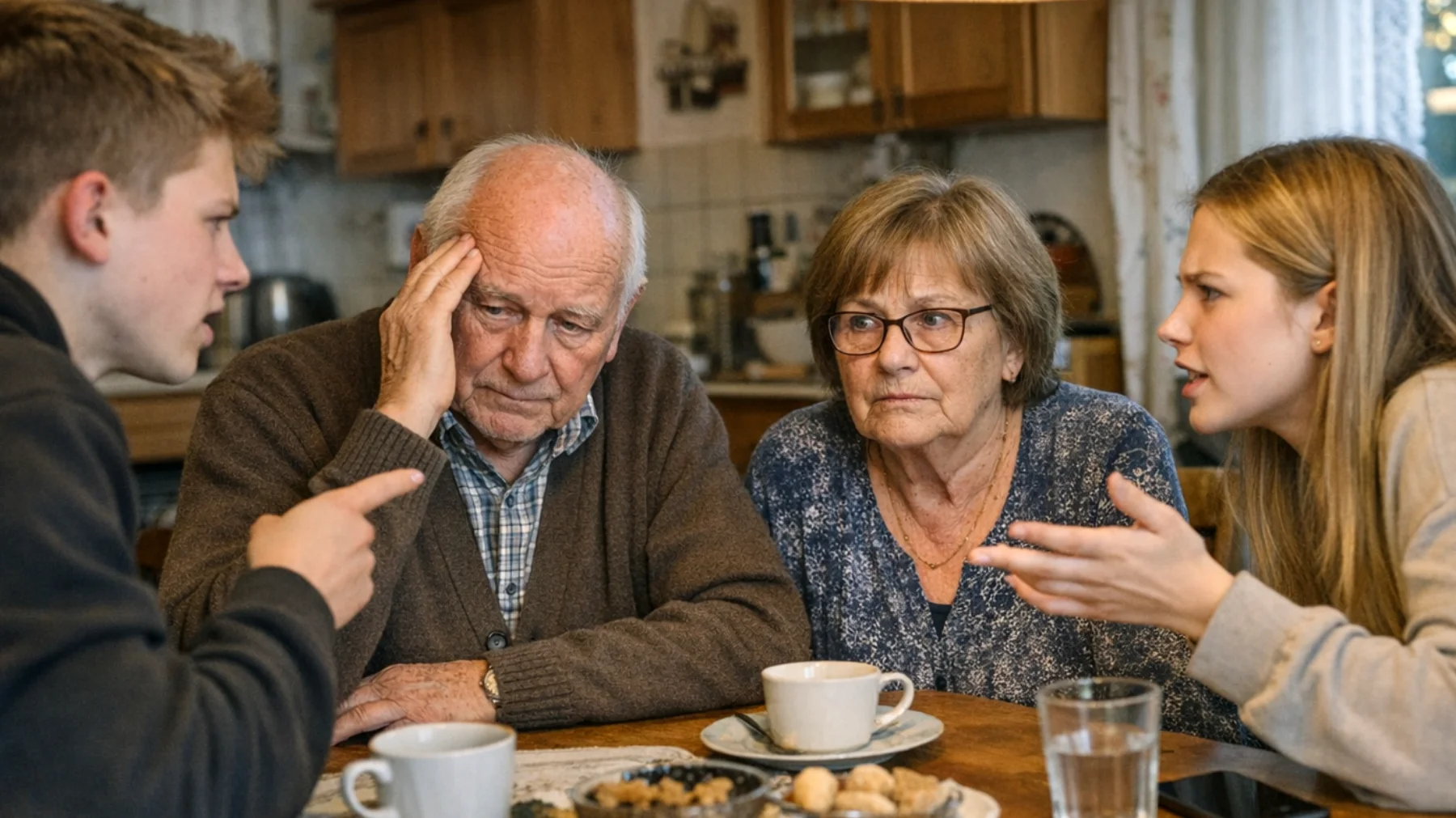 Die Großeltern haben Schwierigkeiten, ihren Enkelkindern im Teenageralter gegenüber Grenzen zu setzen. Sie erfüllen nahezu jeden Wunsch der Jugendlichen – ob materielle Dinge, späte Ausgehzeiten oder das Überspringen von Verpflichtungen – aus Angst, ungeliebt zu wirken oder die kostbare Zeit mit ihnen zu verderben. Diese übermäßige Nachgiebigkeit führt dazu, dass die Jugendlichen die Großeltern zunehmend ausnutzen, wenig Respekt zeigen und sich bei einem 'Nein' aggressiv oder manipulativ verhalten."
