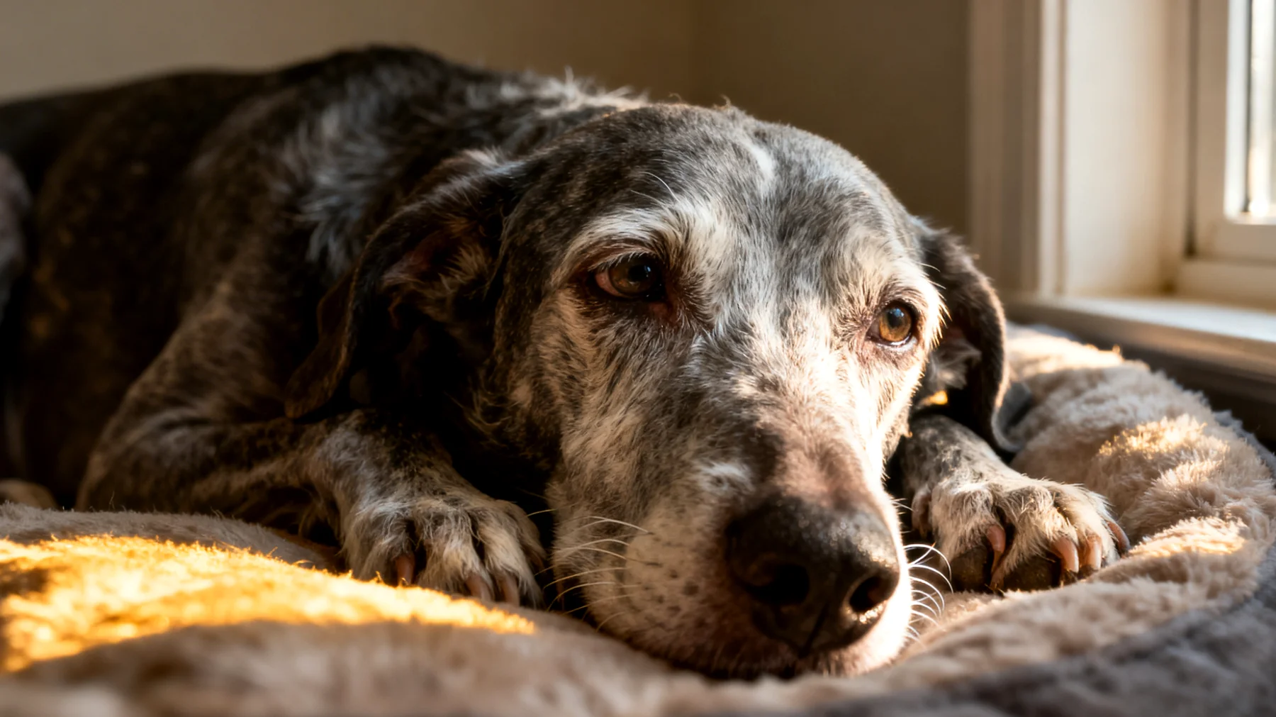 Ältere Hunde leiden häufig unter chronischem Stress durch altersbedingte Veränderungen wie Schmerzen, Orientierungslosigkeit und verminderte Sinneswahrnehmung, was ihre Lebensqualität erheblich beeinträchtigt"