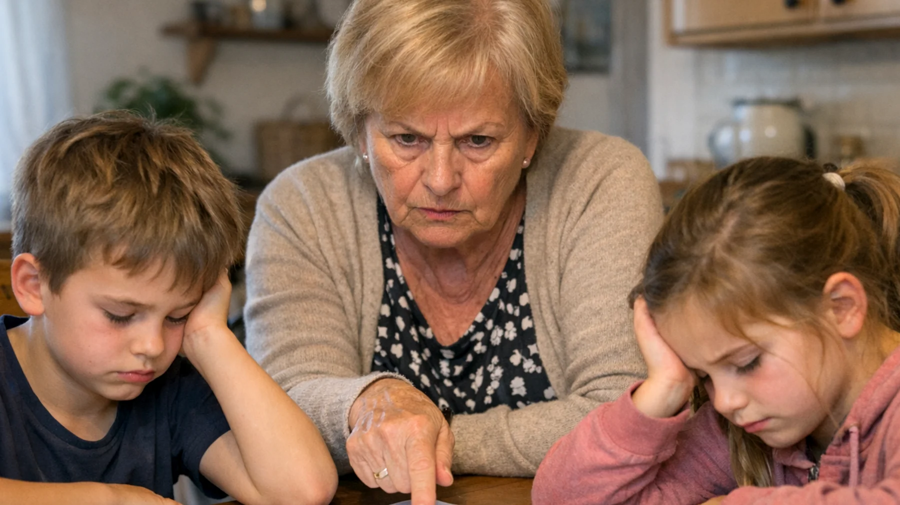 Die Oma setzt ihre Enkelkinder unter übermäßigen Druck, indem sie sehr hohe Erwartungen an ihre schulischen Leistungen und außerschulischen Aktivitäten stellt. Sie vergleicht die Kinder häufig mit anderen Gleichaltrigen oder mit dem, was sie selbst in ihrer Kindheit geleistet hat, und zeigt Enttäuschung, wenn die Ergebnisse nicht ihren Vorstellungen entsprechen. Dies führt dazu, dass die Kinder sich überfordert, ängstlich und nie gut genug fühlen."
