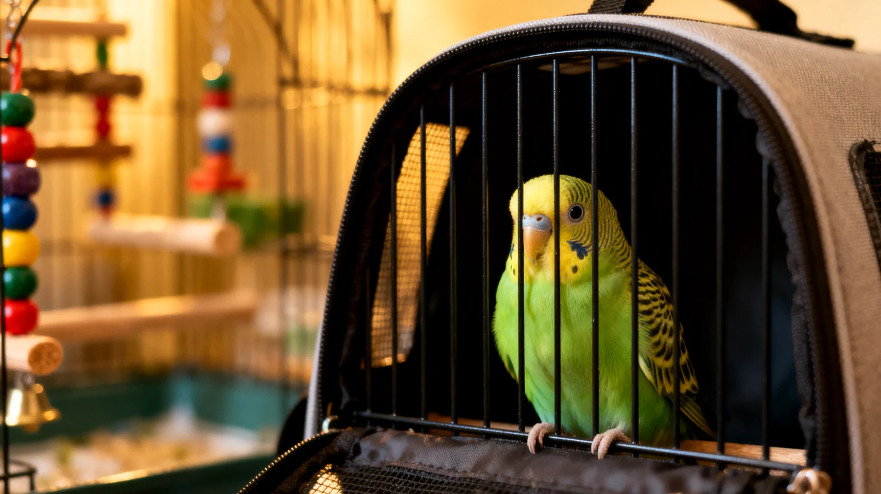 Wellensittiche leiden während Reisen häufig unter Stress und Langeweile, da sie in kleinen Transportboxen eingeschränkt sind und ihre gewohnte Umgebung mit Spielzeugen und Beschäftigungsmöglichkeiten fehlt"